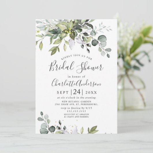 Eukalyptus-Grünes Brautparty Einladung (Stehend Vorderseite)