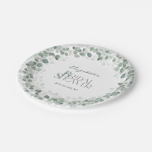 Eukalyptus Grünes Brautparty Pappteller (Schrägansicht)