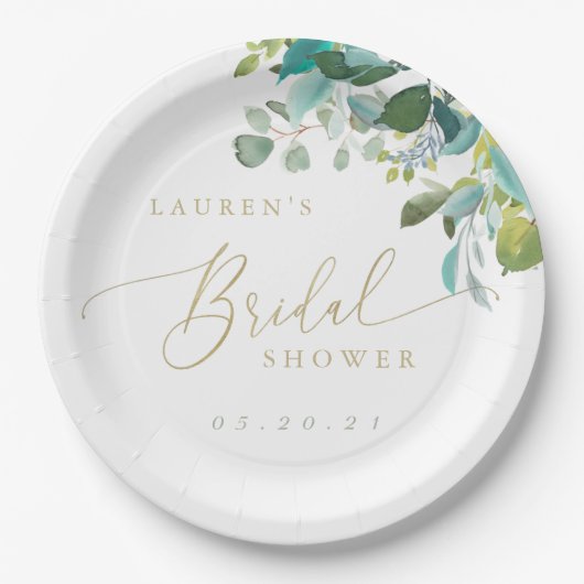 Eukalyptus-Grünes Brautparty Pappteller (Vorderseite)