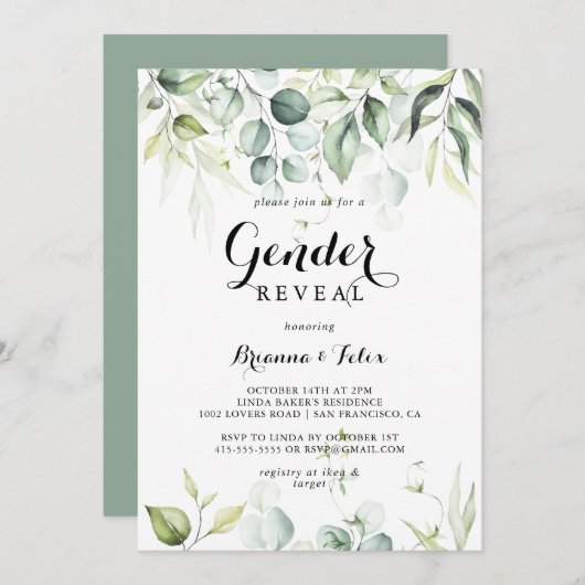 Eukalyptus-grünes Party für das aufdeckende Waterc Einladung (Vorne/Hinten)