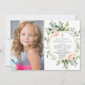 Eukalyptus-grünes, rosa Foto Einladung (Vorderseite)