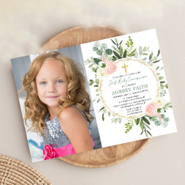 Eukalyptus-grünes, rosa Foto Einladung