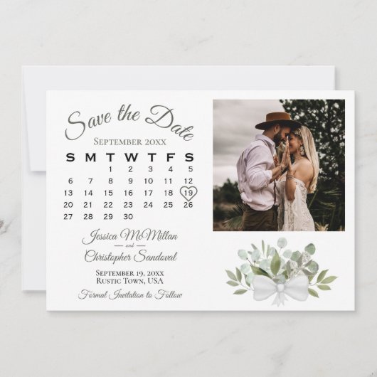 Eukalyptus-Grünkalender Foto Hochzeit Save The Date (Vorderseite)