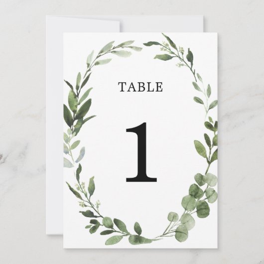Eukalyptus-Grünkranz mit eleganten Tischnummern (Vorderseite)