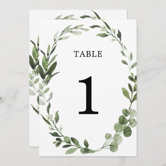 Eukalyptus-Grünkranz mit eleganten Tischnummern (Vorne/Hinten)