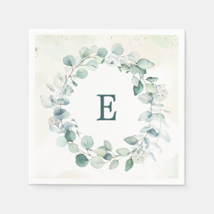 Eukalyptus-Grünkränze-Monogramm-Hochzeit Serviette