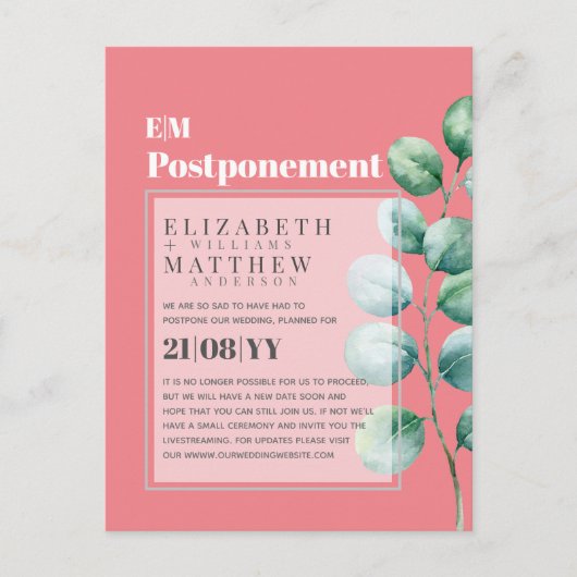 Eukalyptus-Grünpflanzen Aufschub Änderung der Plän Postkarte (Vorderseite)