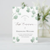 Eukalyptus-Grünpflanzen Kommunion Einladung (Stehend Vorderseite)