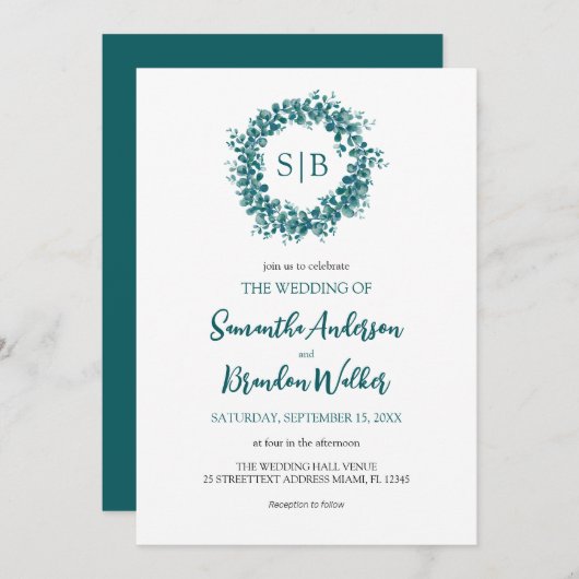 Eukalyptus-Grünpflanzen minimalistisch Hochzeit Einladung (Vorne/Hinten)