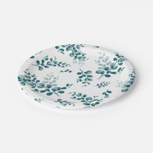 Eukalyptus-Grünpflanzen Pappteller (Schrägansicht)