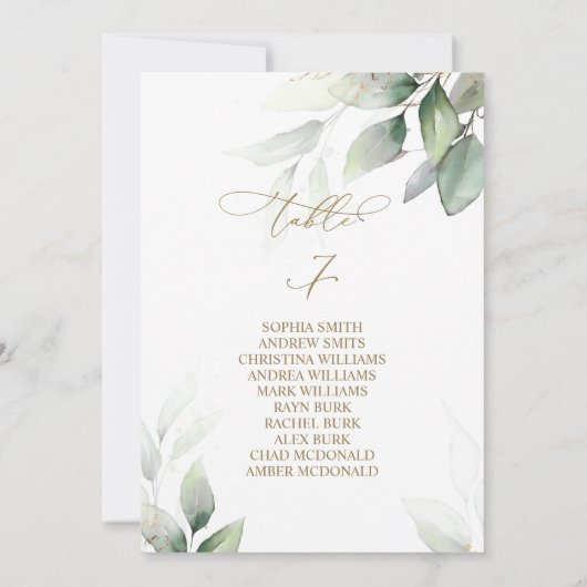 Eukalyptus Grünpflanzen Tischnummer 7 Sitzplakette (Rückseite)