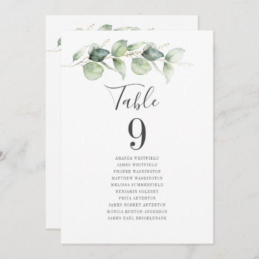 Eukalyptus Grünpflanzen Tischnummer 9 Sitzplan (Vorne/Hinten)