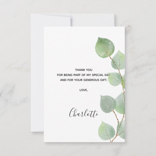 Eukalyptus-Grünpflanzen zum Geburtstag elegant Dankeskarte (Rückseite)