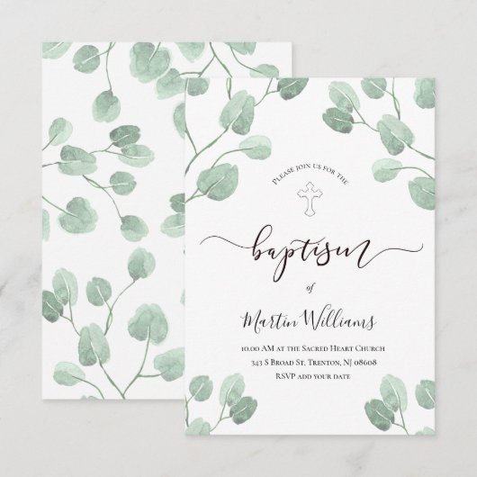 Eukalyptus-Grüntaufe Einladung (Vorne/Hinten)