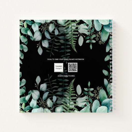 Eukalyptus-Grünwald-Schwarz Notizblock (Rückseite)