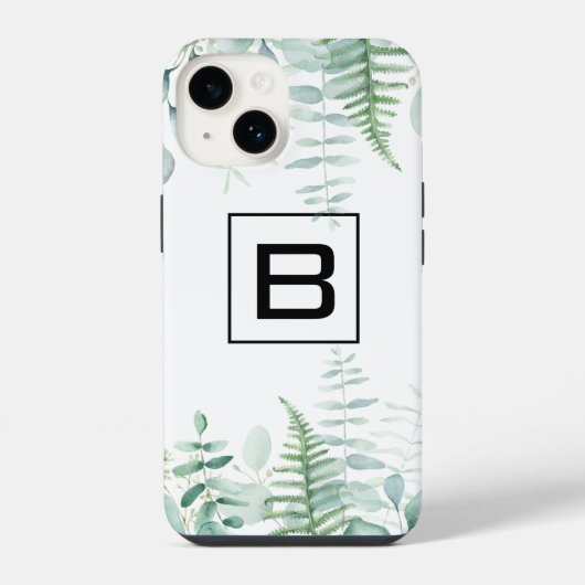 Eukalyptus-Grünwaldfarne Monogramm iPhone Hülle (Rückseite)