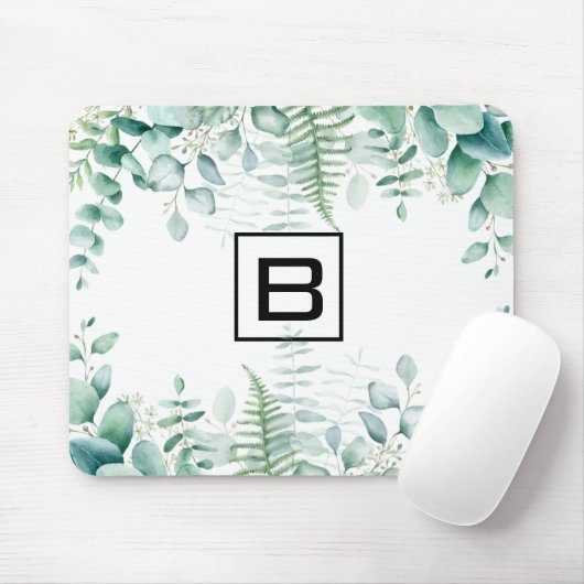 Eukalyptus-Grünwaldfarne Monogramm Mousepad (Mit Mouse)