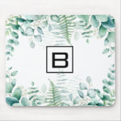 Eukalyptus-Grünwaldfarne Monogramm Mousepad (Vorne)
