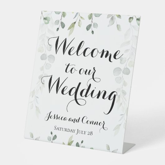 Eukalyptus Grünweine Willkommen bei unserer Hochze Sockelschild (Vorderseite)