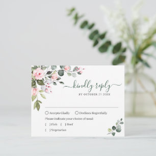 Eukalyptus Grünzeug Rosen Hochzeit RSVP Karte