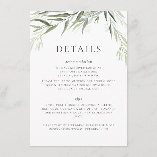 Eukalyptus Gum Blätter Grüne Hochzeit Begleitkarte (Vorderseite)