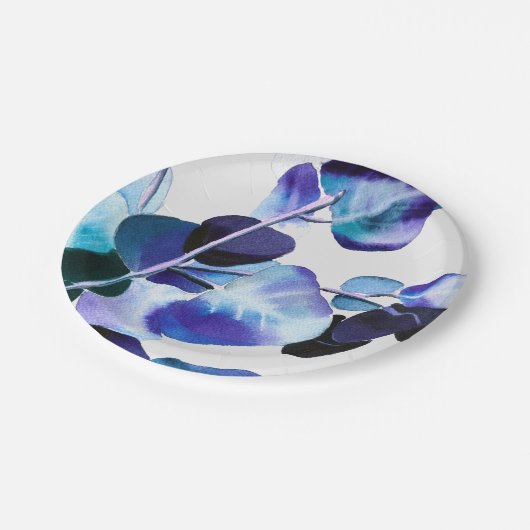 Eukalyptus Gum Verlasse Aquarellkunst Pappteller (Schrägansicht)