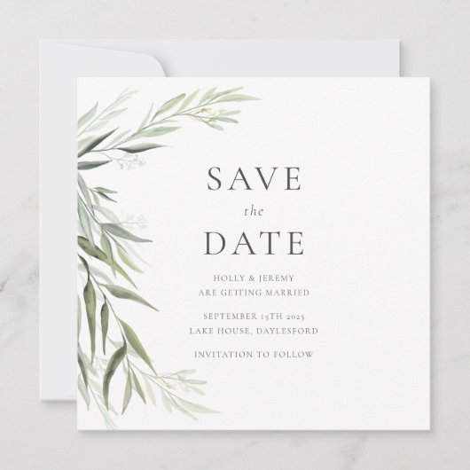 Eukalyptus Gum Verlasse Grünflächen Save the Date Einladung (Vorderseite)