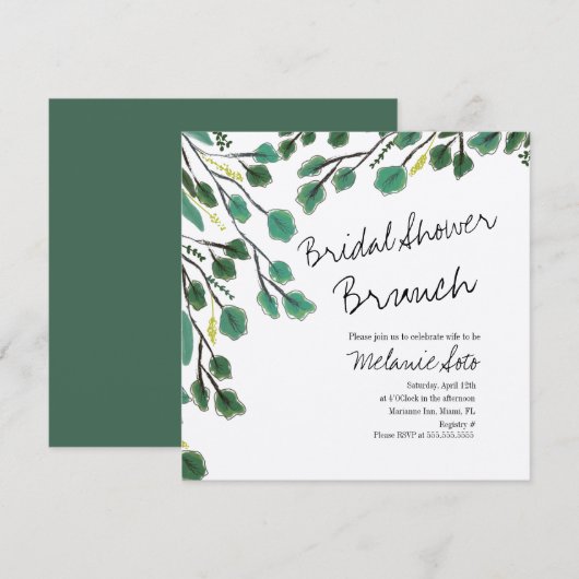 Eukalyptus Hand Drawn Leaf Script-Brautparty Einladung (Vorne/Hinten)