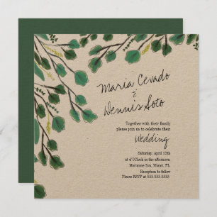 Eukalyptus Hand Drawn Leaf Script Wedding Kraft Einladung