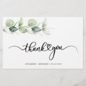 Eukalyptus Hand Lettered Wedding Danke Briefpapier (Vorderseite)