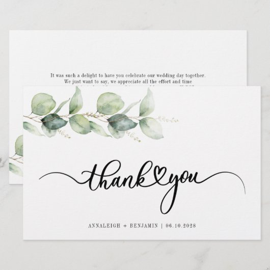 Eukalyptus Hand Lettered Wedding Danke Briefpapier (Vorne/Hinten)