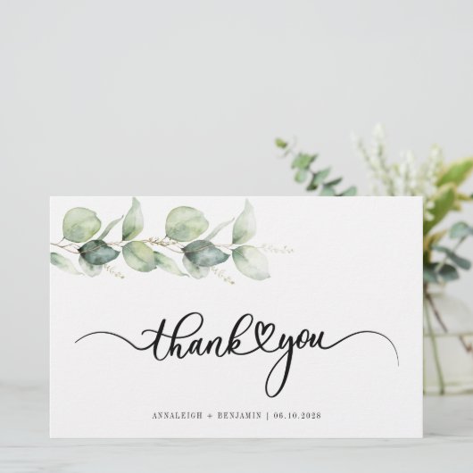 Eukalyptus Hand Lettered Wedding Danke Briefpapier (Stehend Vorderseite)