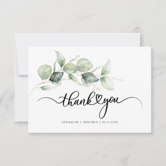 Eukalyptus Hand Lettered Wedding Dankeschön Card (Vorderseite)
