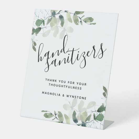 Eukalyptus Hand Sanitizers Wedding Pedestal Sign Sockelschild (Vorderseite)