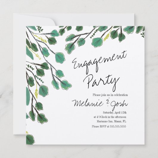 Eukalyptus Handgezeichnete Leaf-Script-Engagement- Einladung (Vorderseite)