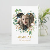 Eukalyptus Heart Wreath Gold Geometric Foto Grad Einladung (Stehend Vorderseite)