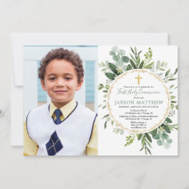 Eukalyptus heilige Kommunion, grünes Foto Einladung