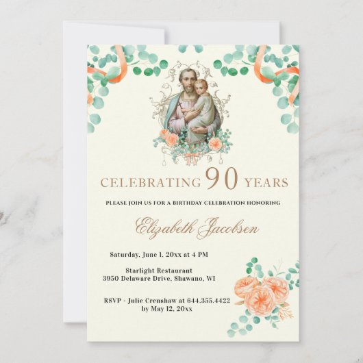 Eukalyptus-Heiligtum Rosary zum Geburtstag Einladung (Vorderseite)