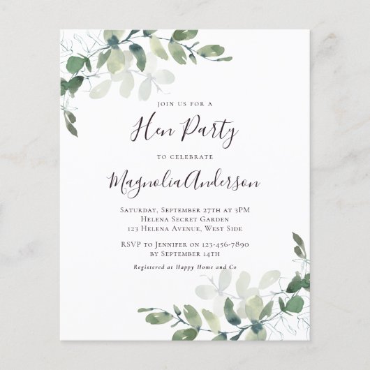 Eukalyptus Hen Party Einladung (Vorderseite)