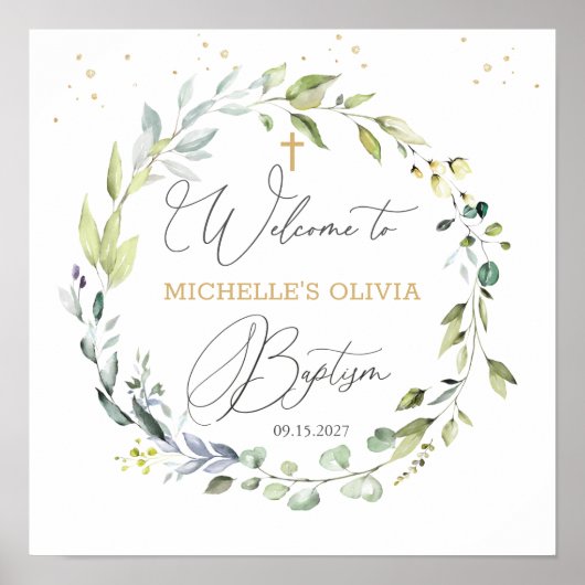 Eukalyptus Herbal Cross Baby Baptisposter Poster (Vorne)