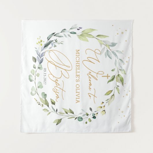 Eukalyptus Herbal Cross Baby Taufbänder Wandteppich (Vorderseite (Horizontal))