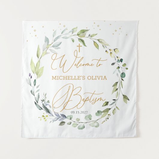 Eukalyptus Herbal Cross Baby Taufbänder Wandteppich (Vorderseite)