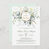 Eukalyptus Herbal Cross Baby-Taufe Einladung (Vorne/Hinten)