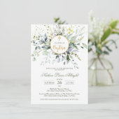 Eukalyptus Herbal Cross Baby-Taufe Einladung (Stehend Vorderseite)