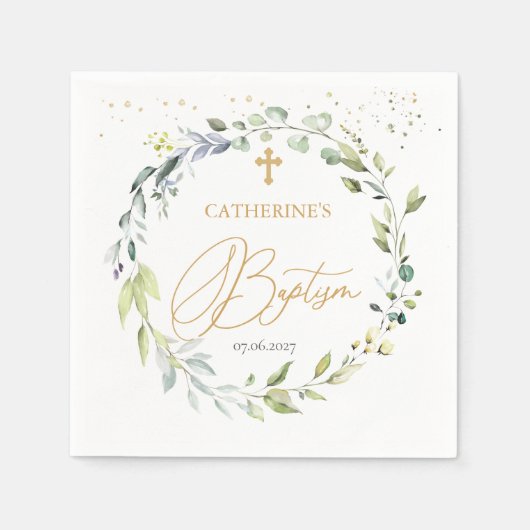 Eukalyptus Herbal Cross Baby Taufe Napkins Serviette (Vorderseite)
