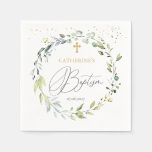 Eukalyptus Herbal Cross Baby-Taufe Serviette