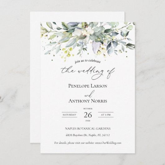 Eukalyptus Herbal Foliage Wedding Einladung (Vorne/Hinten)