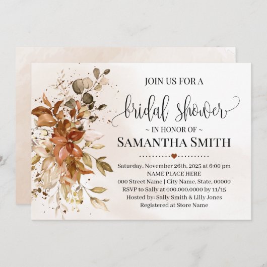 Eukalyptus Herbst Herbst Boho Chic Brautparty Einladung (Vorne/Hinten)