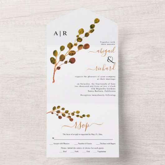 Eukalyptus-Herbstfarben All In One Einladung (Innen Boden)