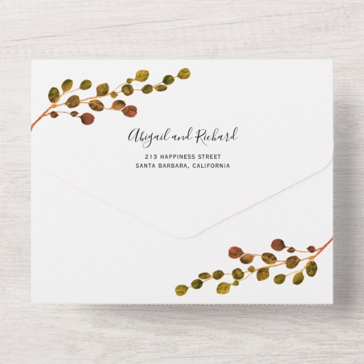 Eukalyptus-Herbstfarben All In One Einladung (Rückseite)